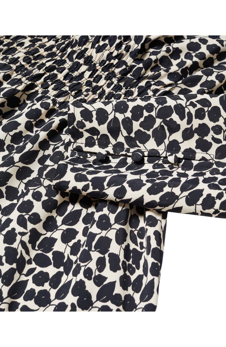 MANGO Smocked Long Sleeve Midi Dress, Alternate, color, Black