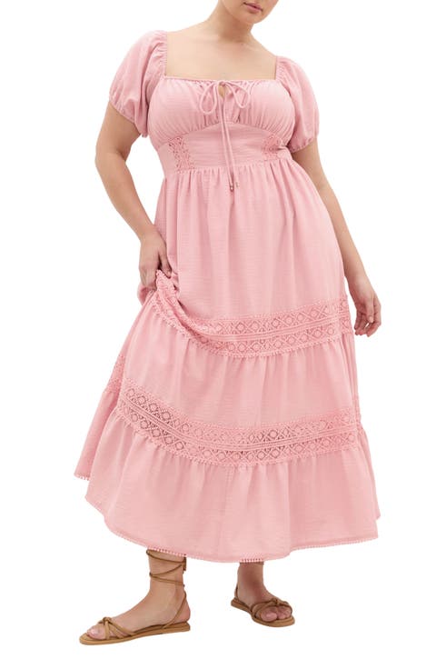 Haven Lace Trim Puff Sleeve Midi Dress (Plus)