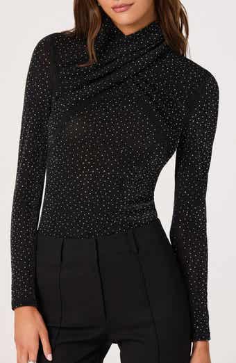 ASTR the Label Embellished Shimmer Crossover Mock Neck Top