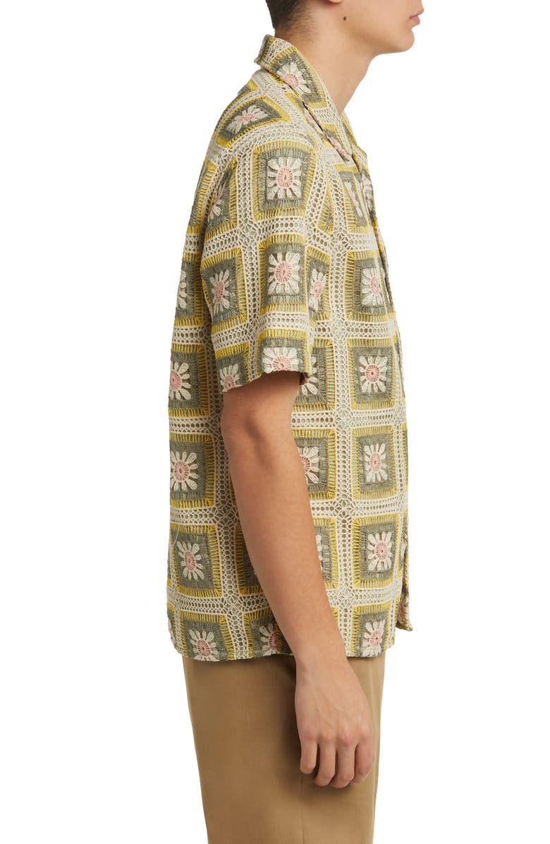 NN07 Julio Crochet Cotton Short Sleeve Button-Up Camp Shirt, Alternate, color, 