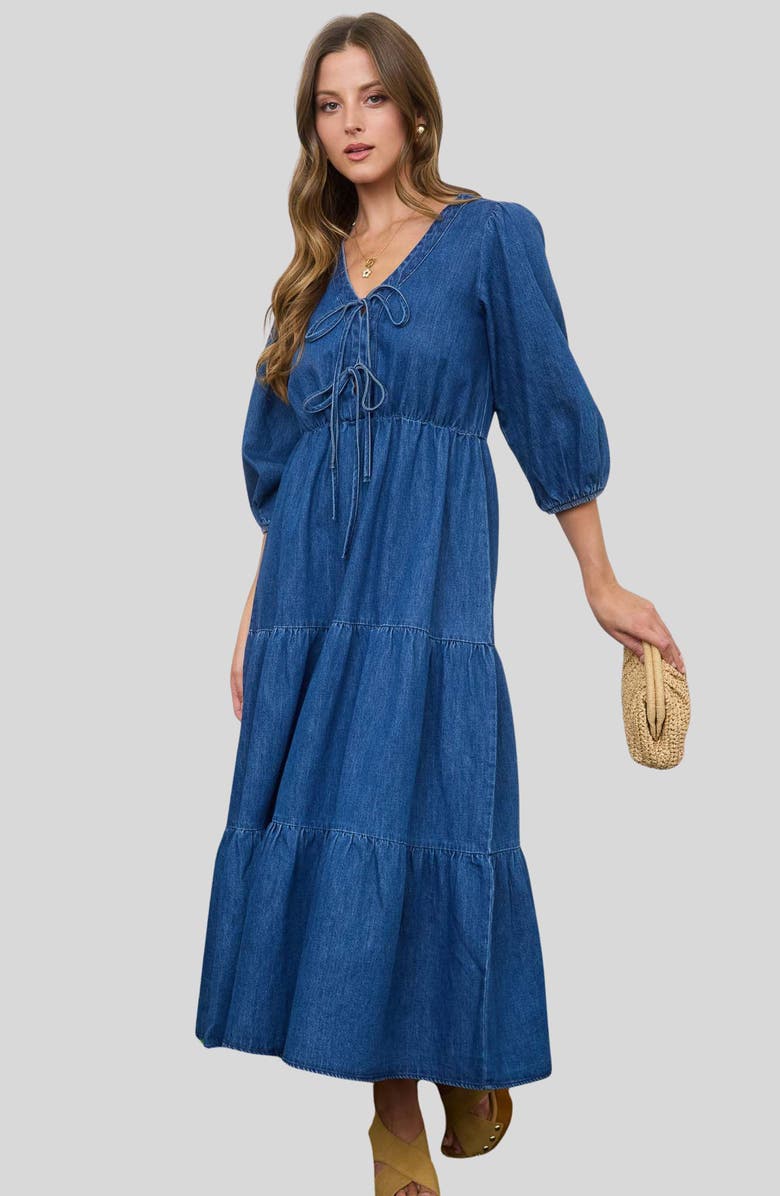 Blu Pepper Tiered Denim Midi Dress, Alternate, color, Denim