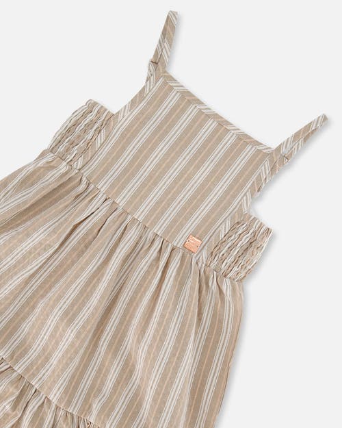 Deux Par Deux Little Girl's Sleeveless Linen Dress White And Sage Striped In White And Sage Striped