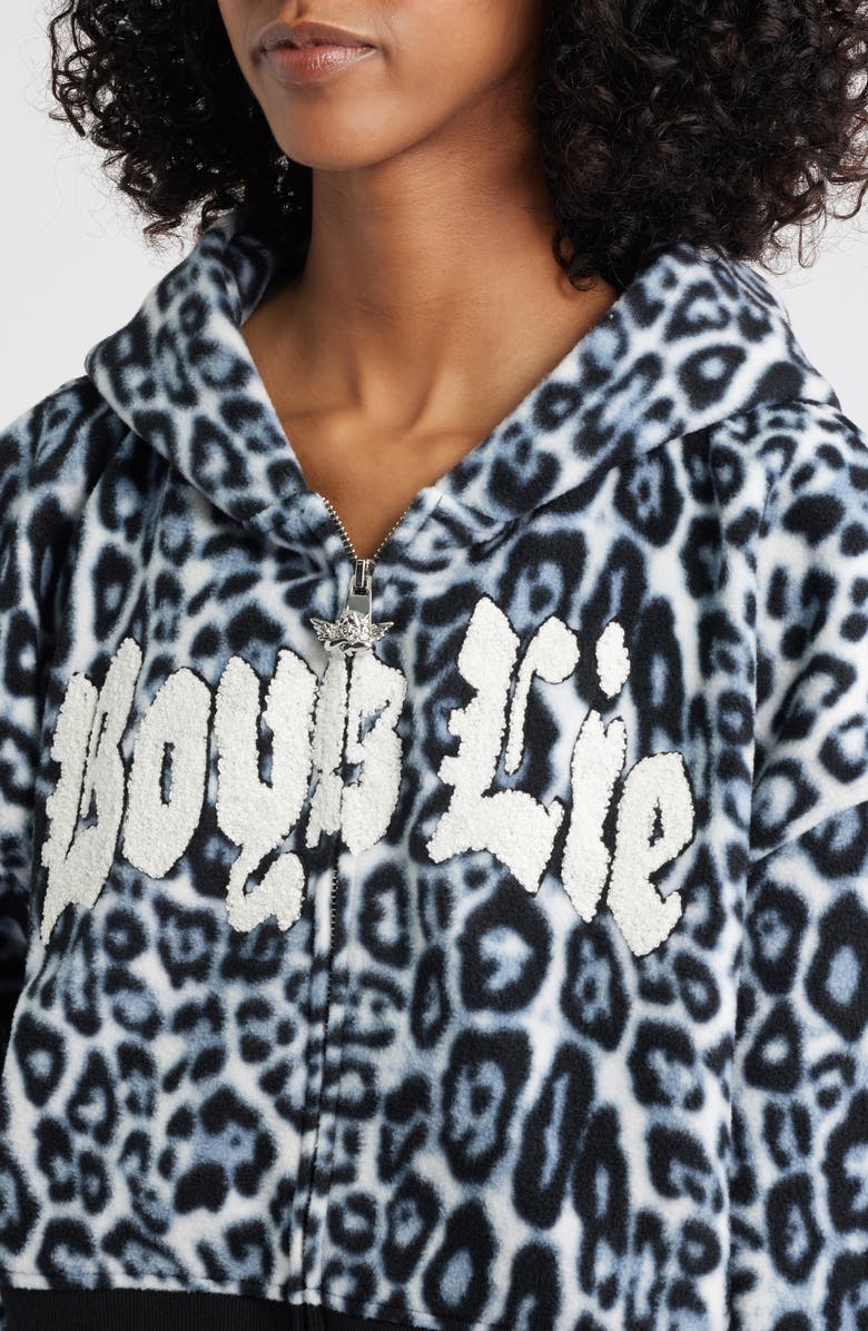 BOYS LIE Once a Cheetah Crop Zip Fleece Hoodie, Alternate, color, Blur Multi