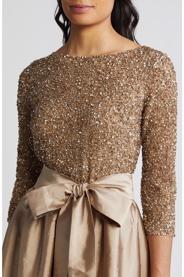 Beaded Bodice Taffeta A-Line Gown, Alternate, color, LIGHT MOCHA