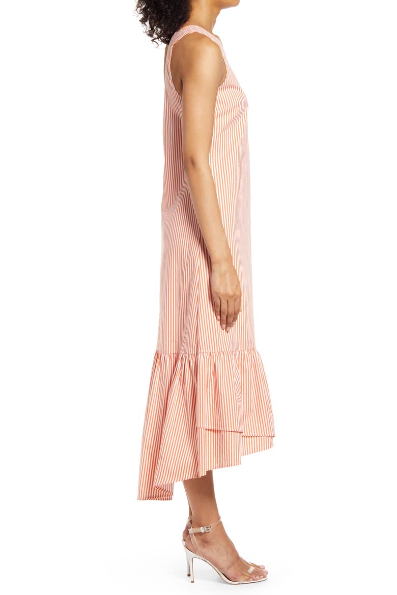 Tiered One-Shoulder Dress, Alternate, color, RED STRIPE