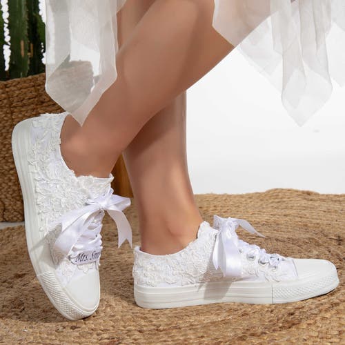 Forever & Always Shoes Belle Lace White Bridal Sneakers In White