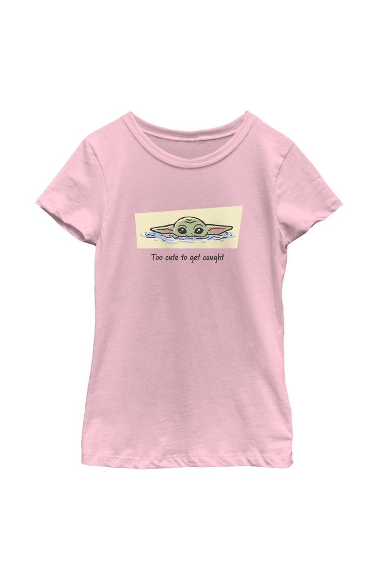 Star Wars: The Mandalorian and Grogu Girl's Star Wars The Mandalorian and Grogu Too Cute To Get Caught  Graphic T-Shirt, Main, color, Light Pink