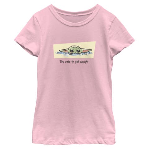 Girl's Star Wars The Mandalorian and Grogu Too Cute To Get Caught  Graphic T-Shirt