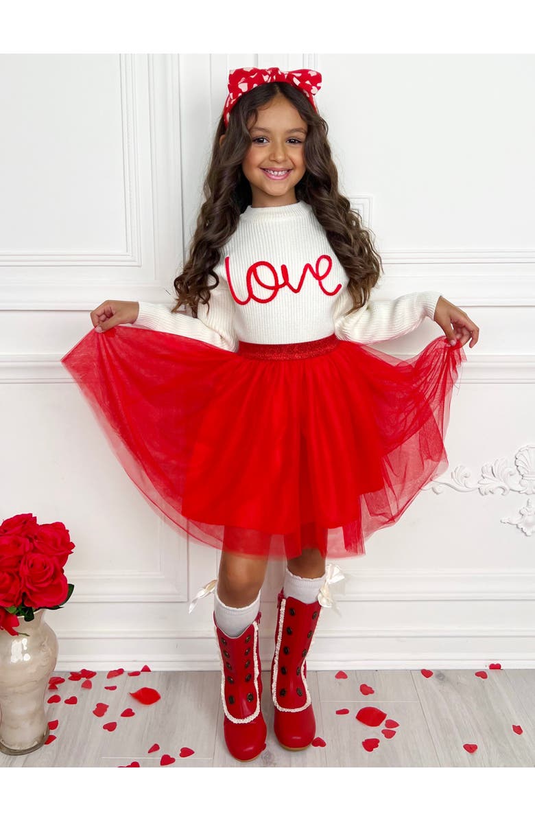 Mia Belle Girls Girls Embroidered Love Sweater and Tutu Skirt Set, Alternate, color, White