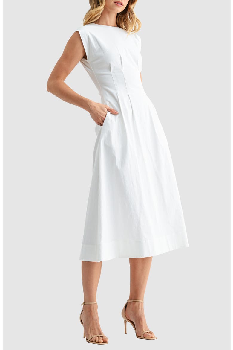 Cinched Midi Dress, Alternate, color, WHITE