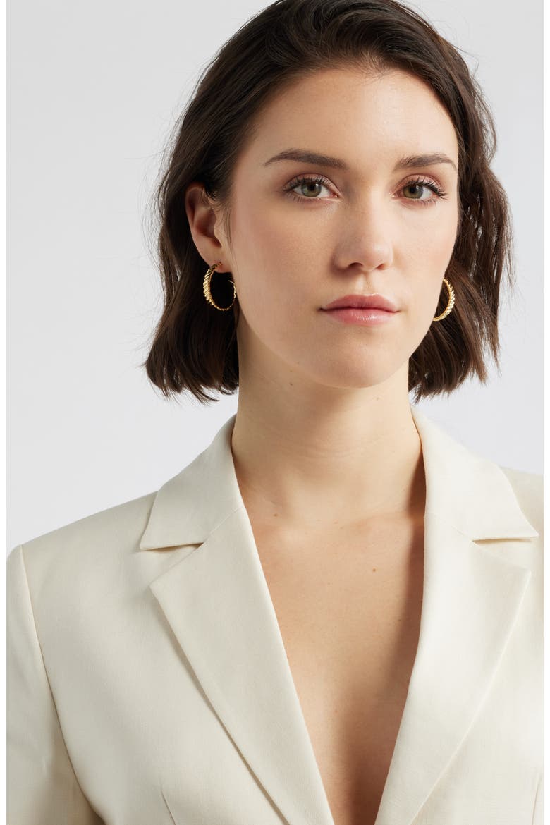 Demi-Fine Ridged Hoop Earrings, Alternate, color, 14K GOLD PLATED