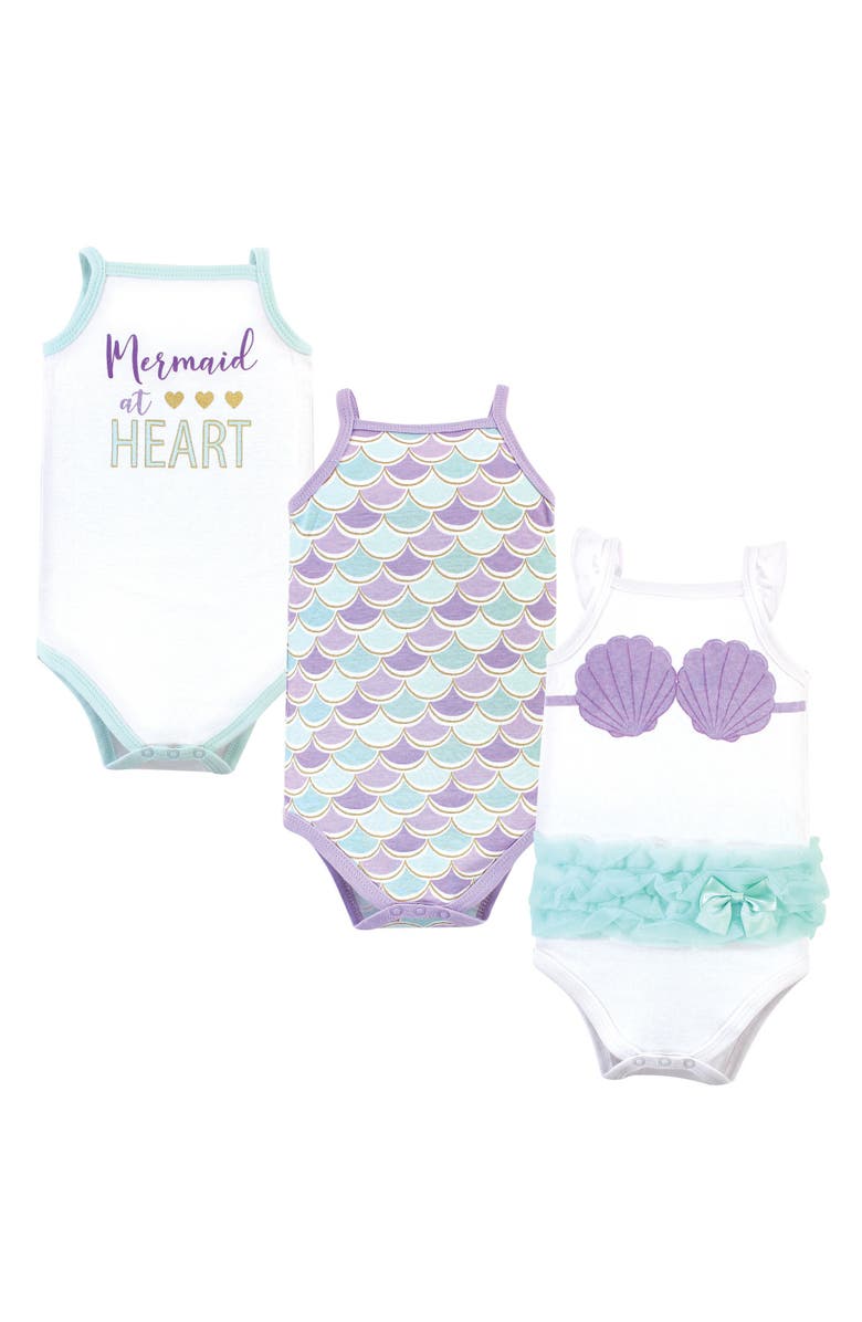 Little Treasure 3Pk Sleeveless Bodysuits, Main, color, Mermaid
