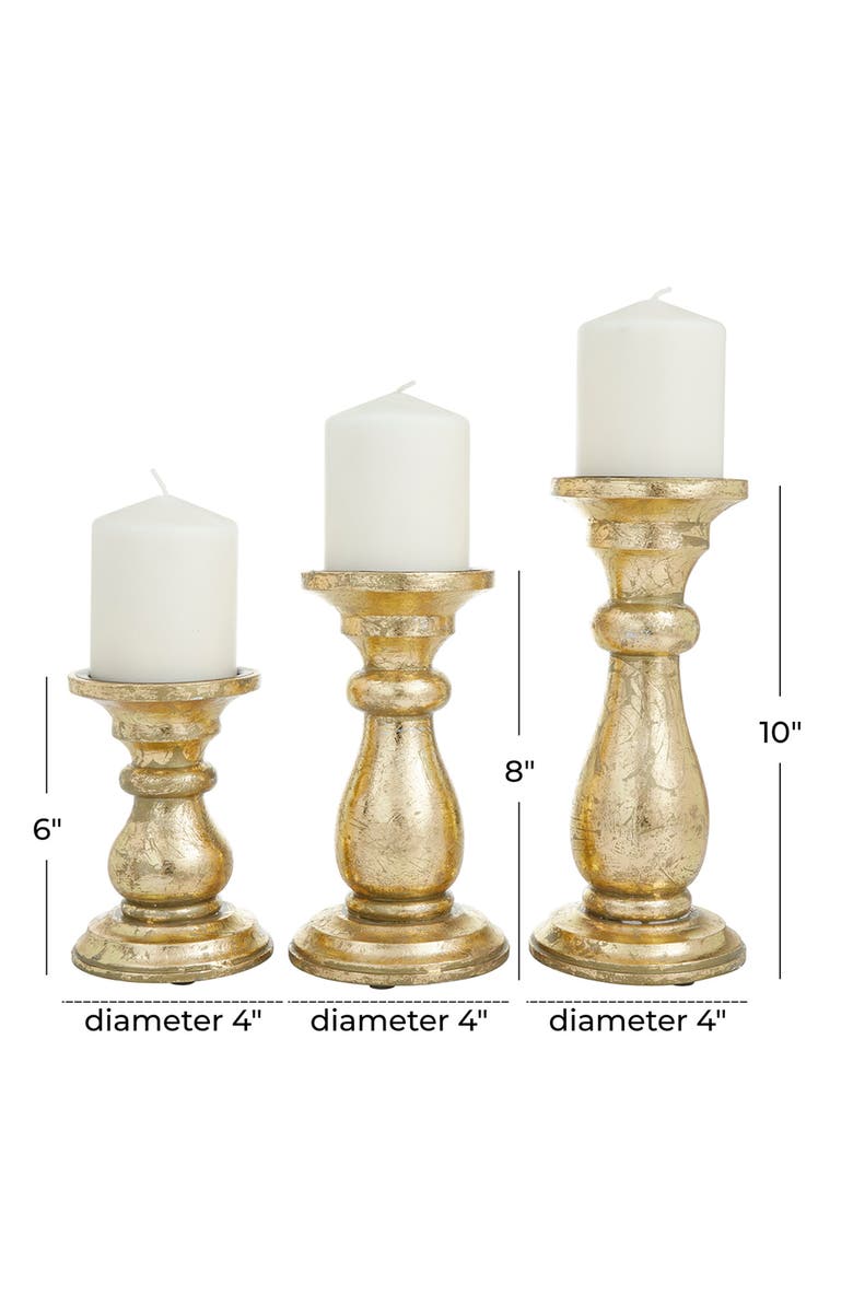 VIVIAN LUNE HOME Goldtone Mango Wood Turned Style Pillar Candle Holder - Set of 3, Alternate, color, Gold