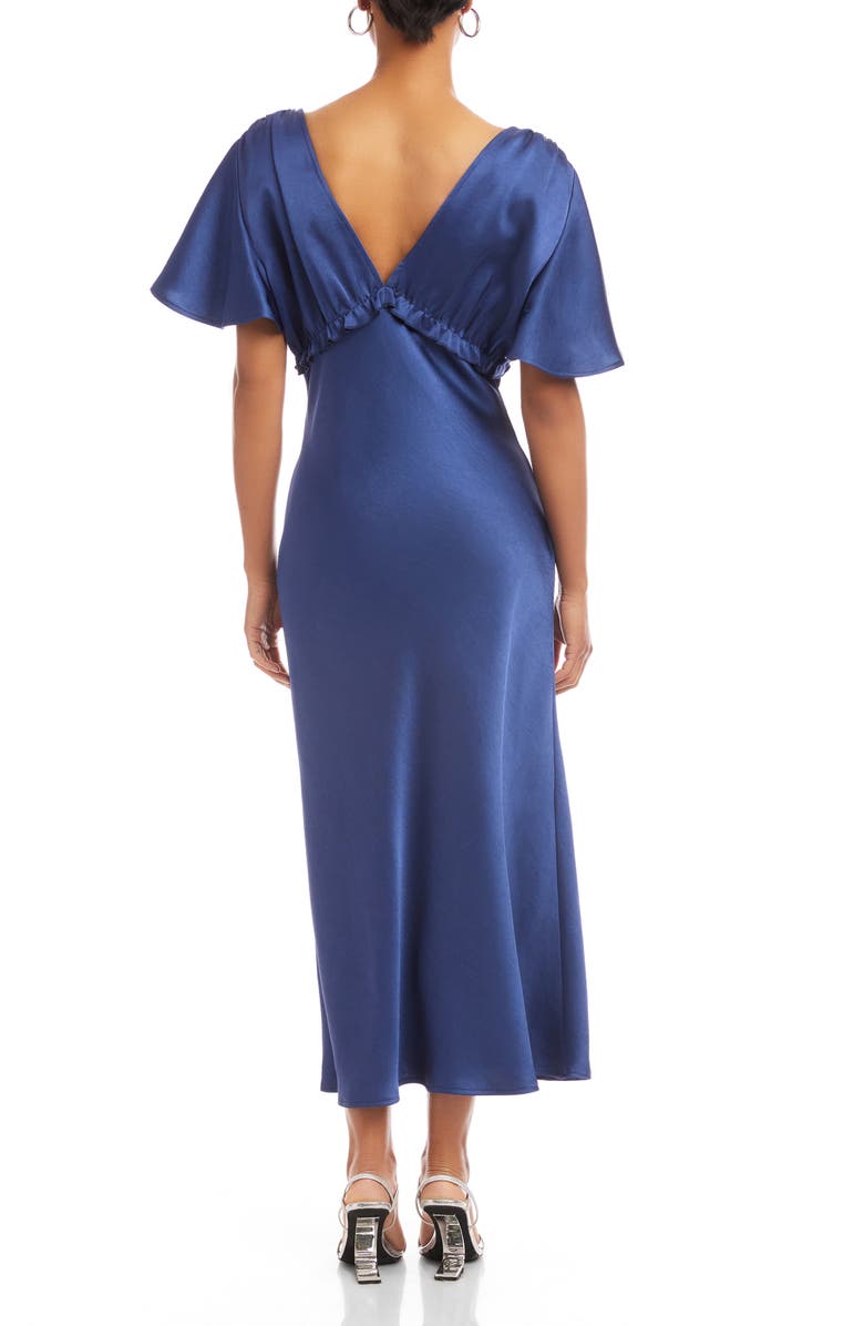 FIFTEEN TWENTY Shailene Satin Flutter Sleeve Midi Dress, Alternate, color, Deep Blue