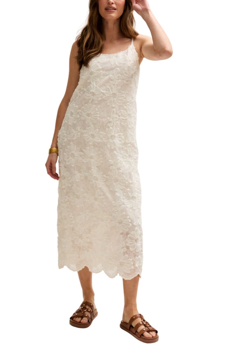 Lily and Lionel London Lily Spaghetti Strap Ribbon Work Midi Dress, Alternate, color, Natural