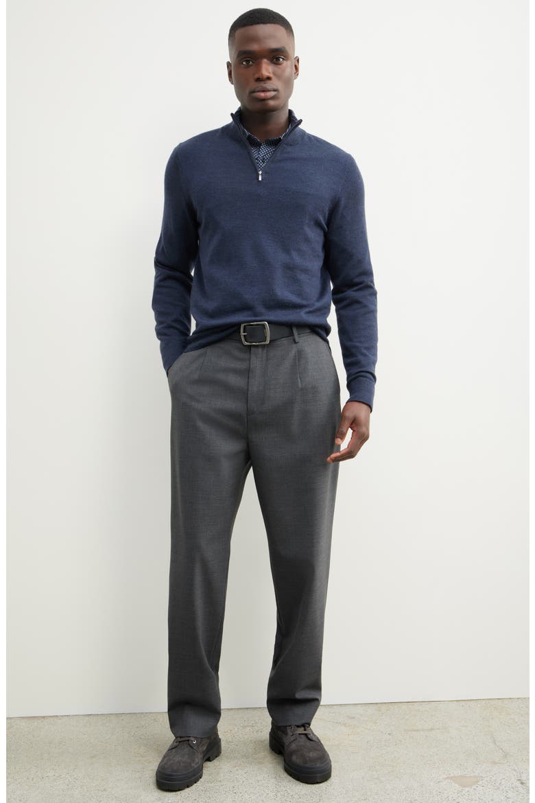 Washable Italian Merino Wool Quarter Zip Sweater, Alternate, color, NAVY IRIS HEATHER