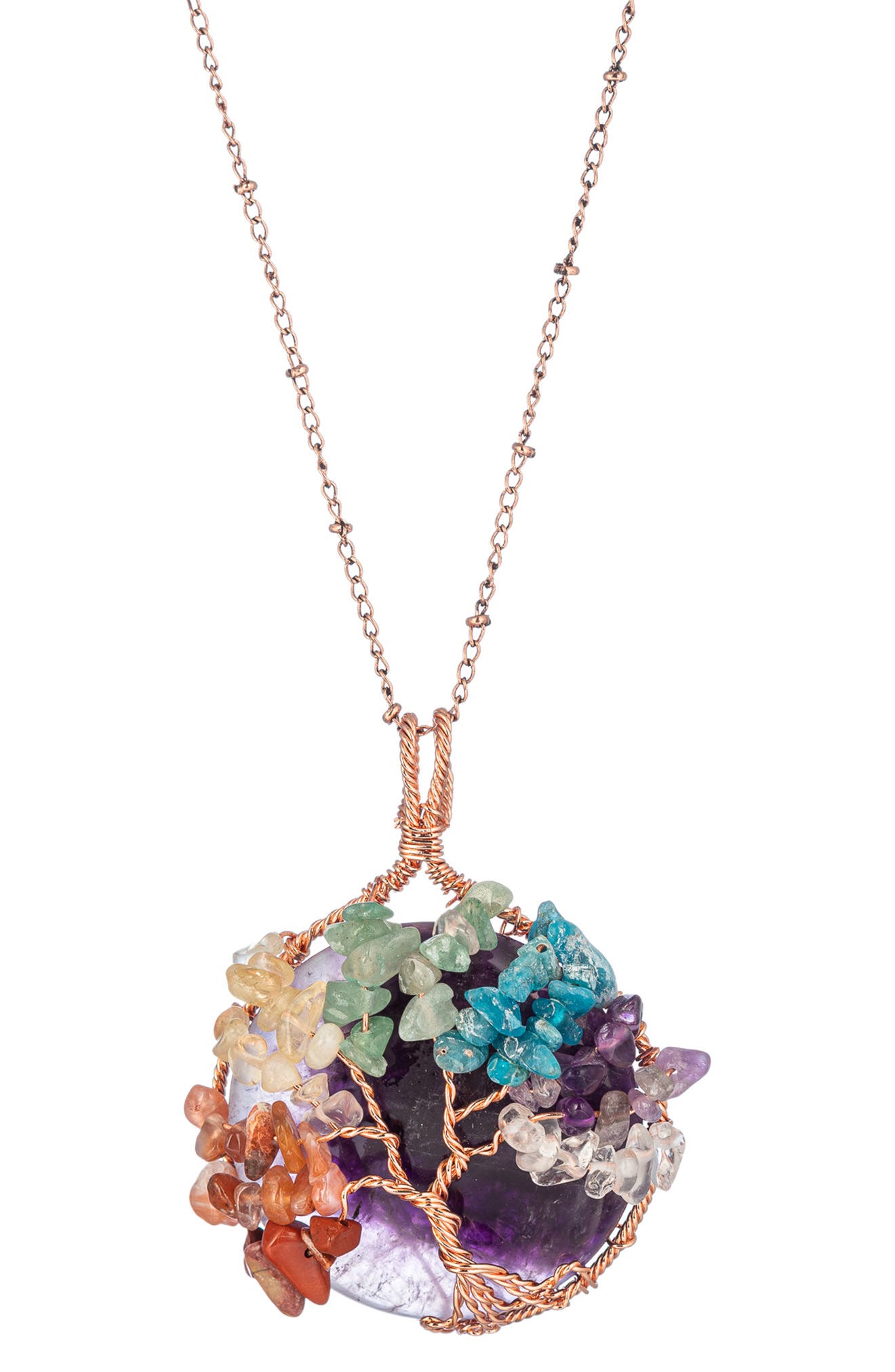 EYE CANDY LOS ANGELES Tree of Life Agate Stone Pendant Necklace