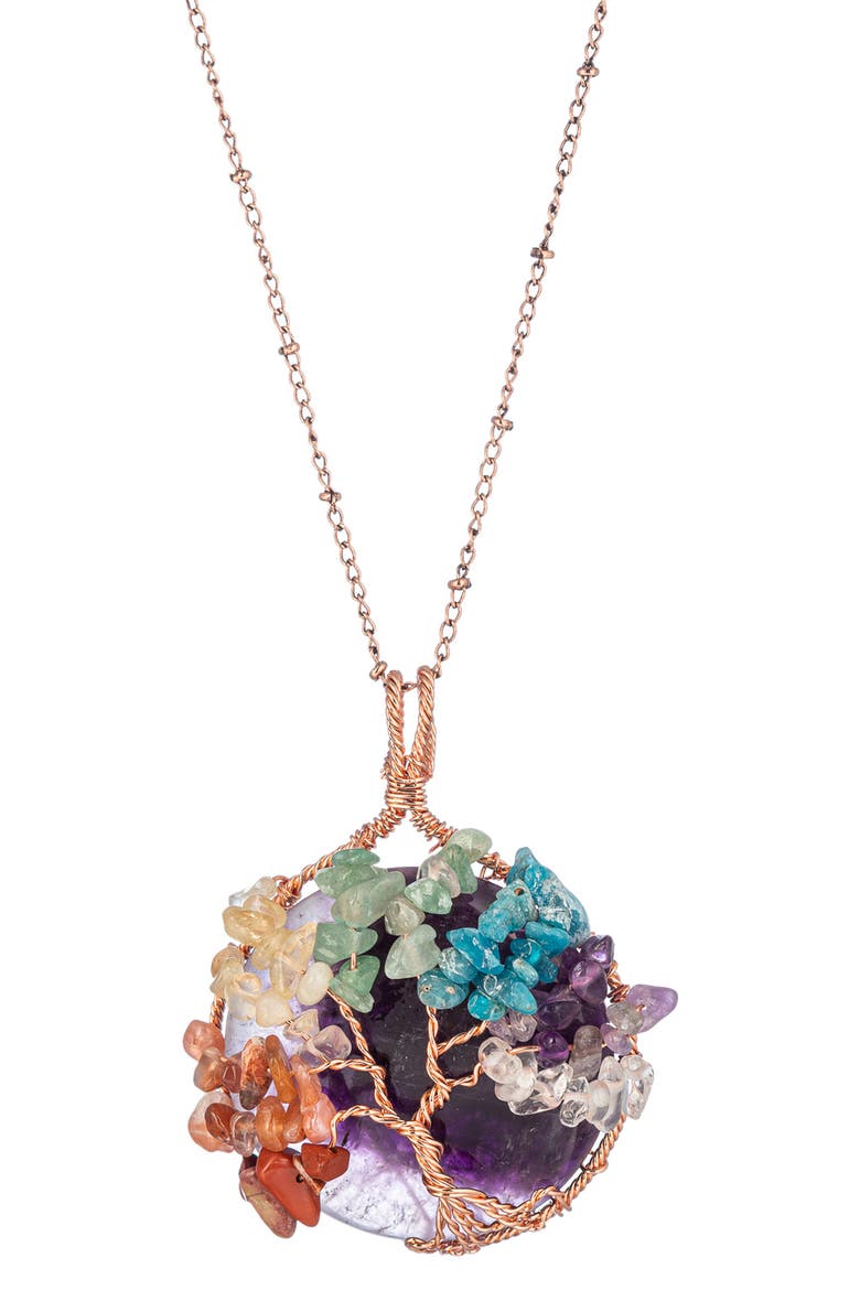 Tree of Life Agate Stone Pendant Necklace, Main, color, GOLD