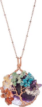 EYE CANDY LOS ANGELES Tree of Life Agate Stone Pendant Necklace