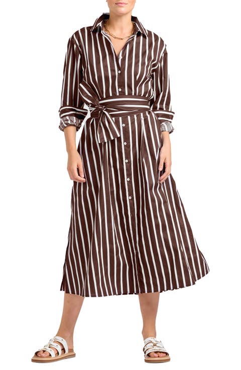Mixed Stripe Long Sleeve Shirtdress