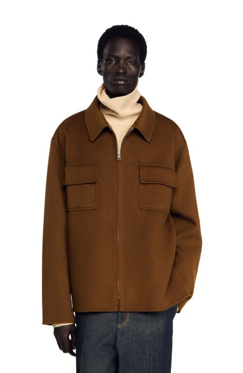 Sandro Dual Pocket Overshirt Jacket In Brown