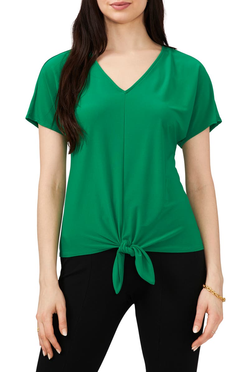 Chaus V-Neck Tie Front Top, Main, color, Green