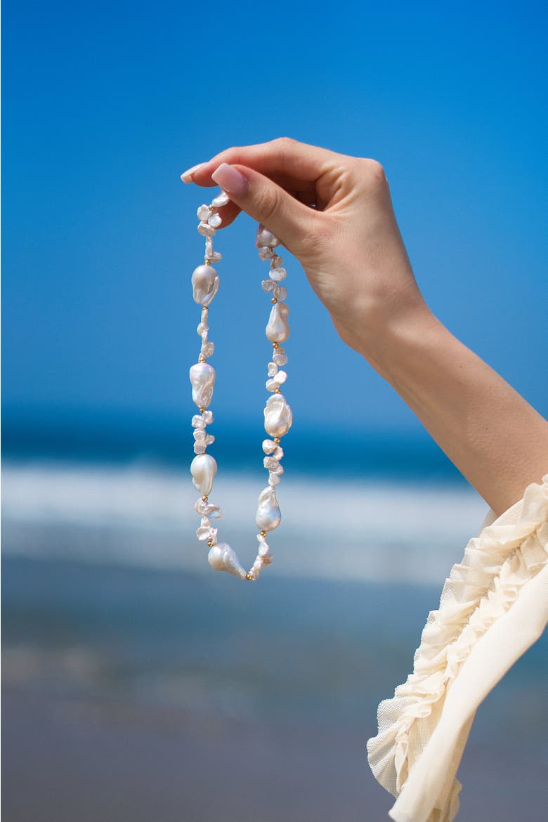 Natasha Freshwater Petal & Baroque Pearl Beaded Necklace, Alternate, color, Gold