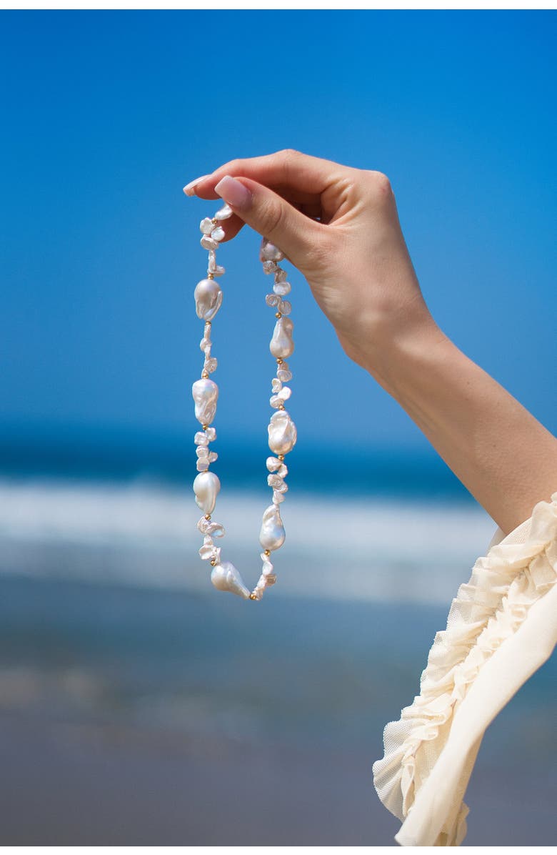 Classicharms Natasha Freshwater Petal & Baroque Pearl Beaded Necklace, Alternate, color, Gold