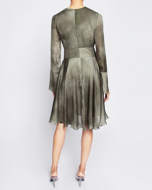 Santorelli Roni Long Sleeve Knee Length Ombre Polka Dot Flared Dress In Deep Sage
