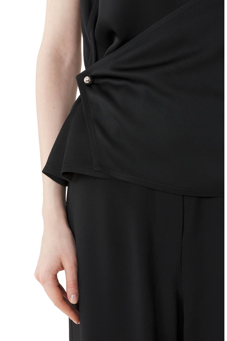 Sleeveless Button-Down Top In Satin, Alternate, color, Black
