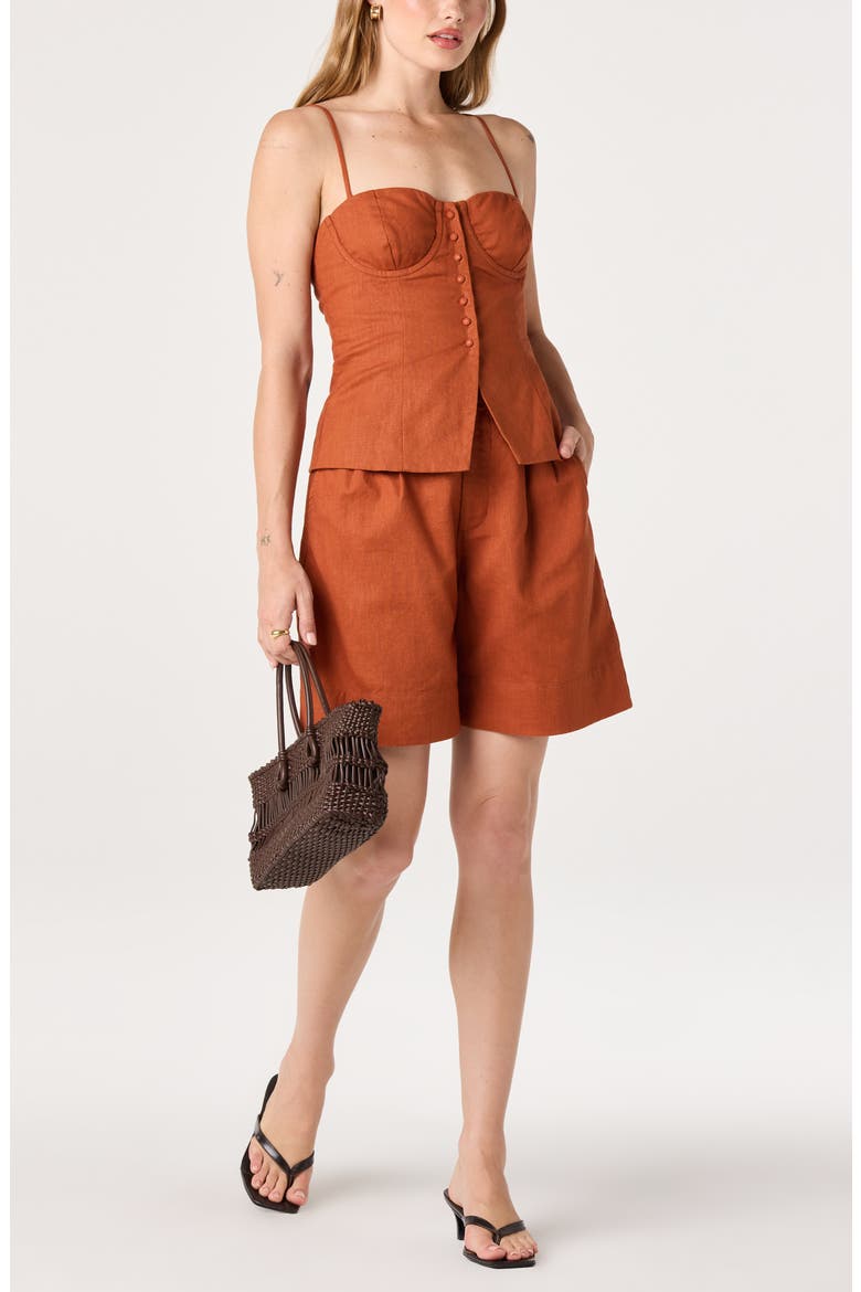 Koda Pleated Linen Blend Shorts, Alternate, color, RUST