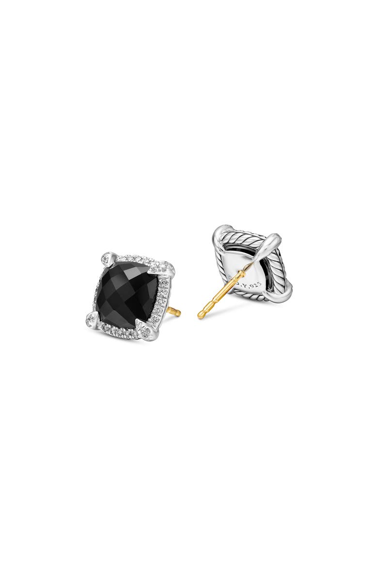 Châtelaine Pavé Bezel Stud Earrings with Diamonds, Alternate, color, BLACK ONYX