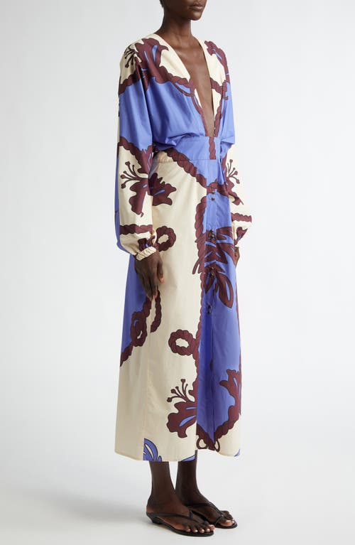 Johanna Ortiz Latitud Marina Long Sleeve Cotton Poplin Midi Dress In Blue