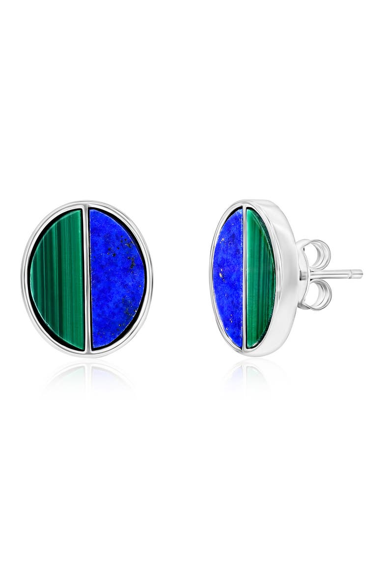 Sterling Silver Malachite & Lapis Lazuli Oval Stud Earrings, Main, color, MALACHITE LAPIS