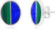 SIMONA Sterling Silver Malachite & Lapis Lazuli Oval Stud Earrings