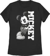 Mickey & Friends Women's Black and White Mickey Mouse Short Sleeve Graphic T-Shirt