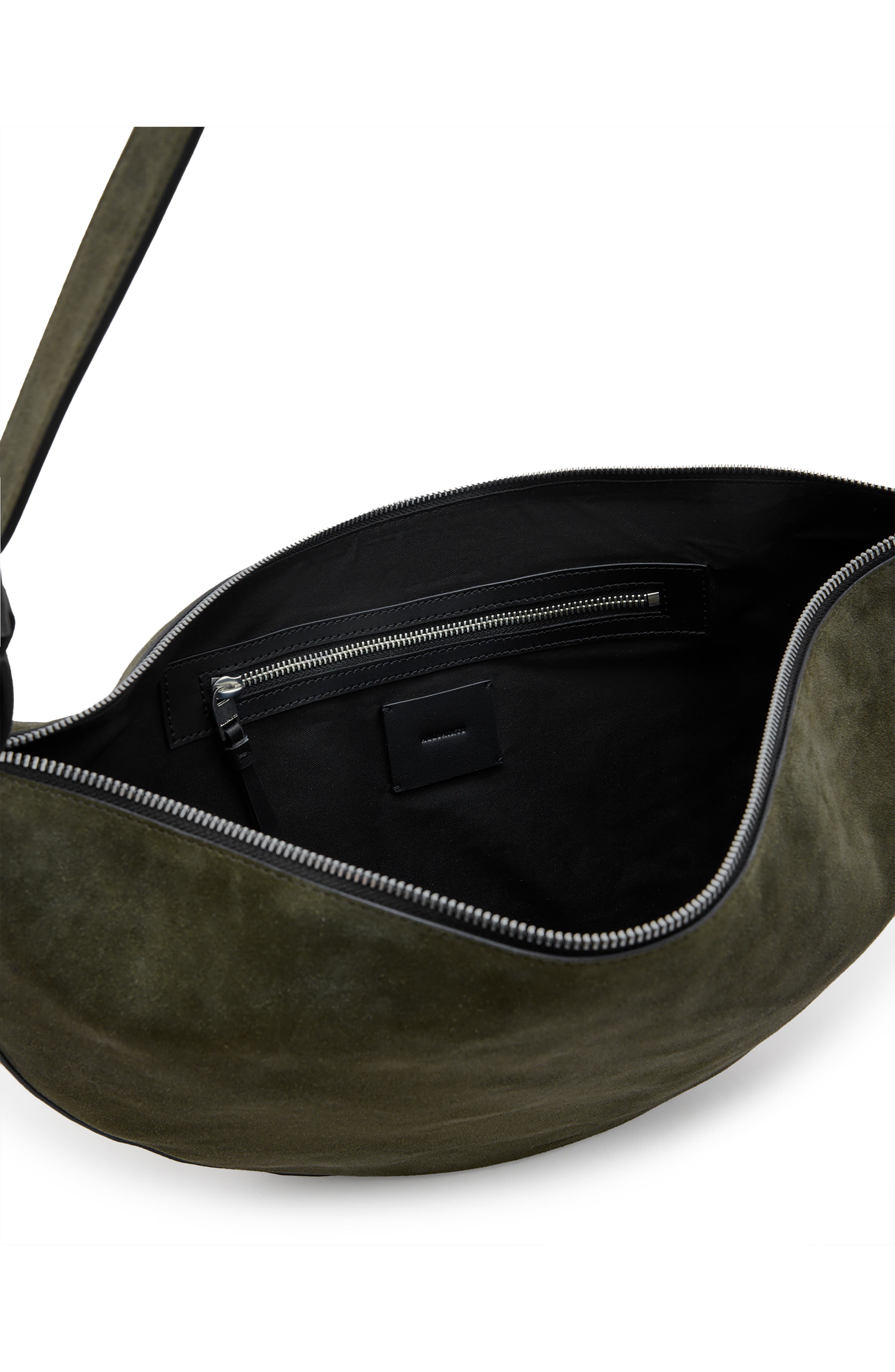 AllSaints Half Moon Suede Shoulder Bag, Alternate, color, 