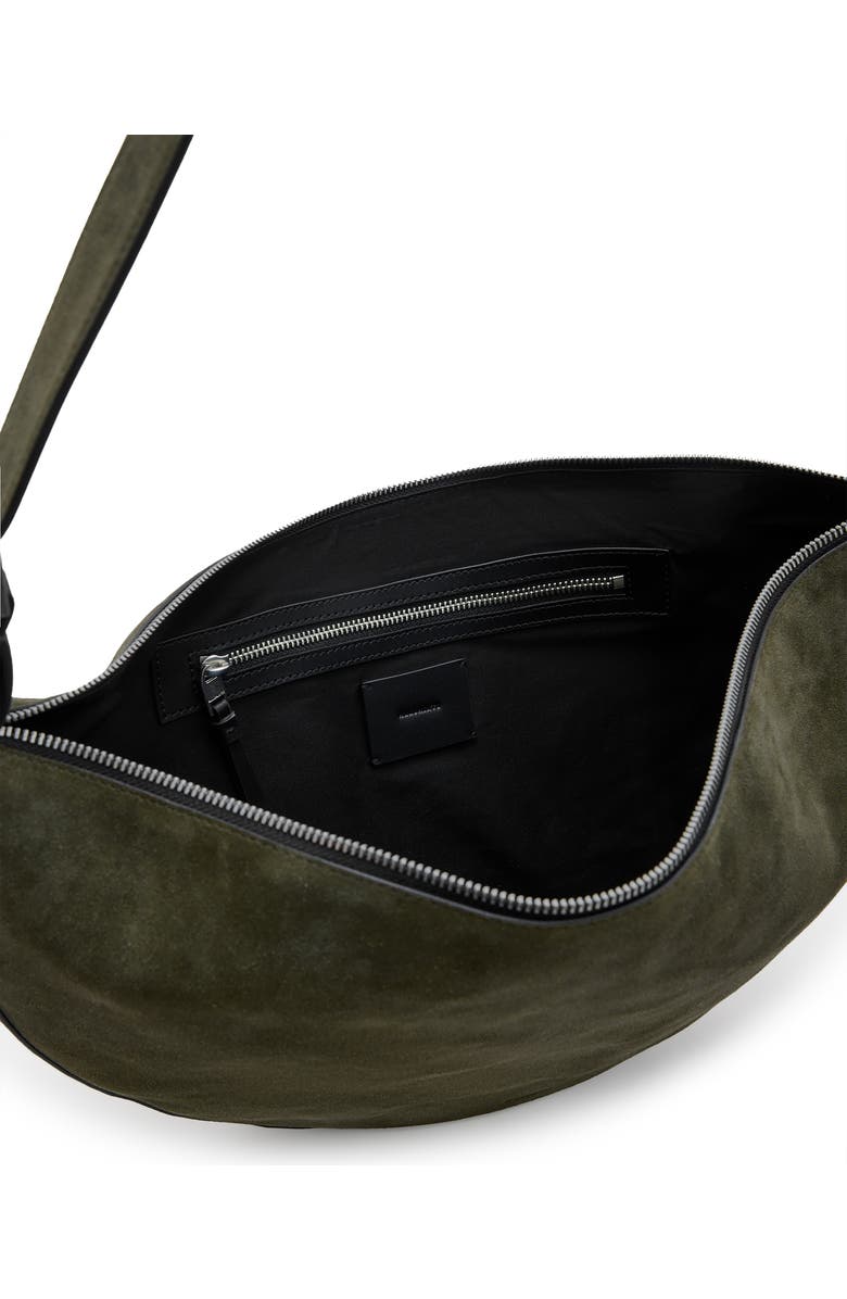 AllSaints Half Moon Suede Shoulder Bag, Alternate, color,