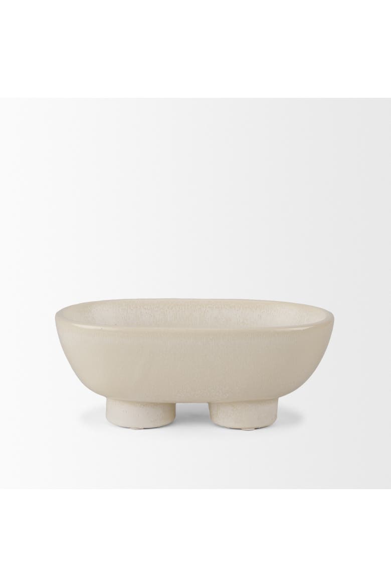 Tyren Glazed Decorative Oblong Ceramic Bowl, Alternate, color, Beige