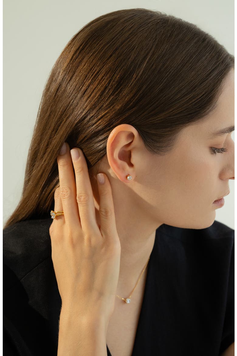 Sterling Silver 18k Gold Plated Estelle Stud Earrings Sparkle Trendy, Alternate, color, Gold