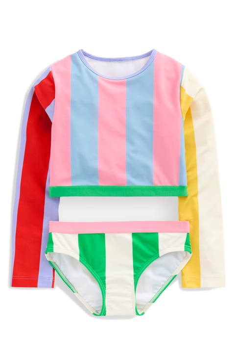 Kids' Stripe Long Sleeve Crop Two-Piece Rashguard Swimsuit (Little Kid & Big Kid)