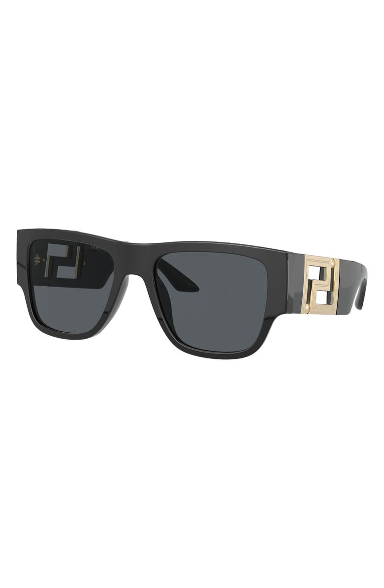 Versace 57mm Rectangular Sunglasses, Alternate, color, Black/ Dark Grey