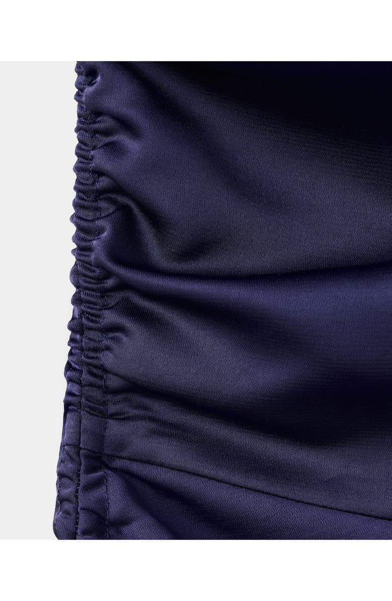 MANGO Safira One-Shoulder Side Ruched Satin Dress, Alternate, color, Night Blue