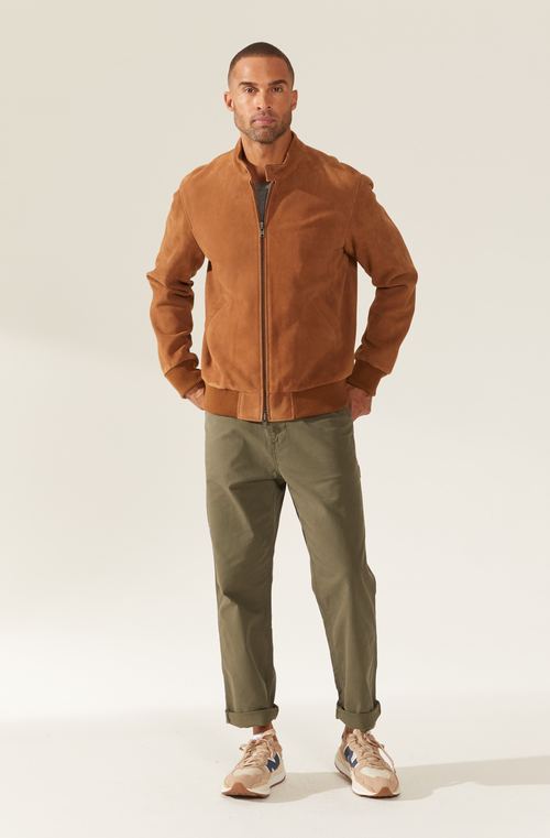 Italic Chase Suede Bomber Jacket In Camel