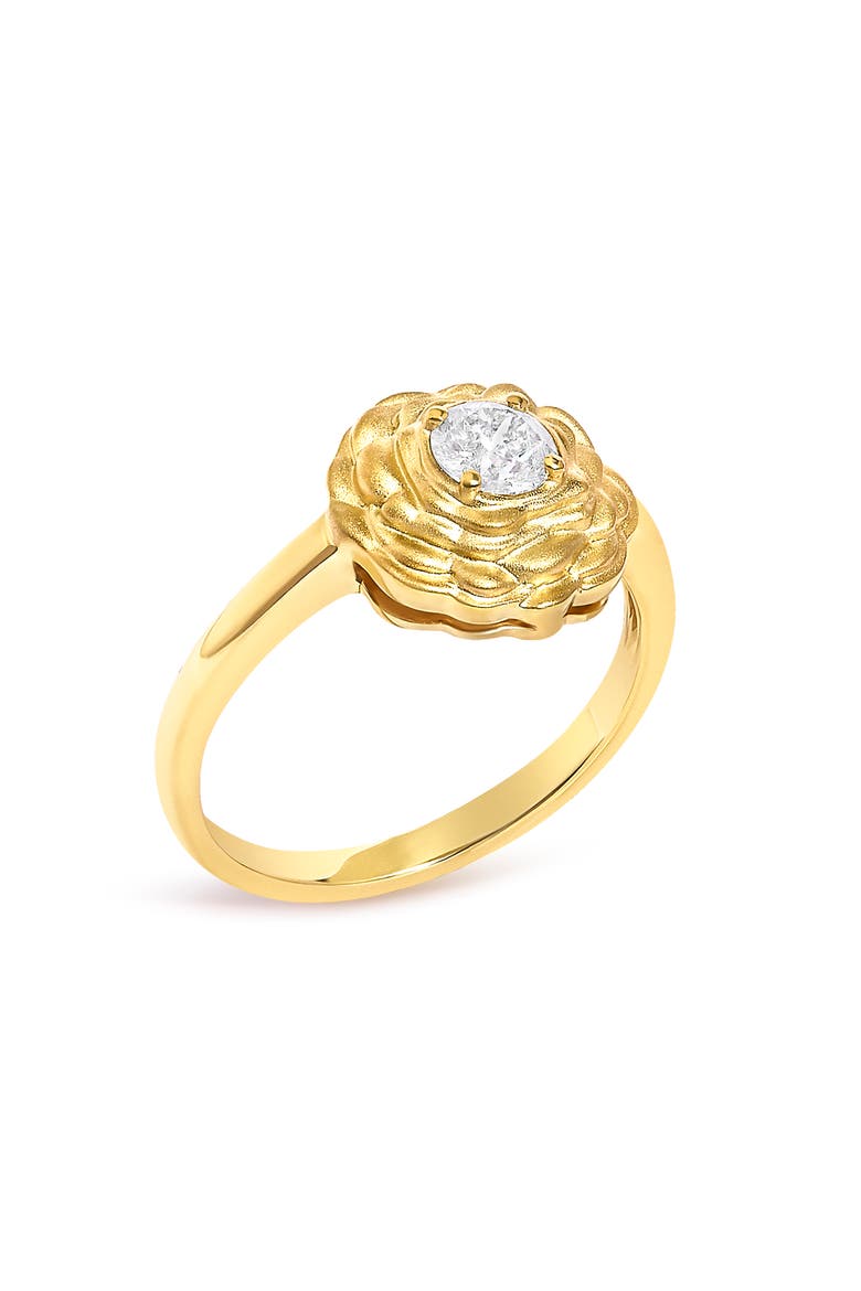 14K Yellow Gold Plated Sterling Silver 1/3 Ctw Lab Grown Diamond Floral Motif Solitaire Ring, Alternate, color, Yellow Gold over Silver