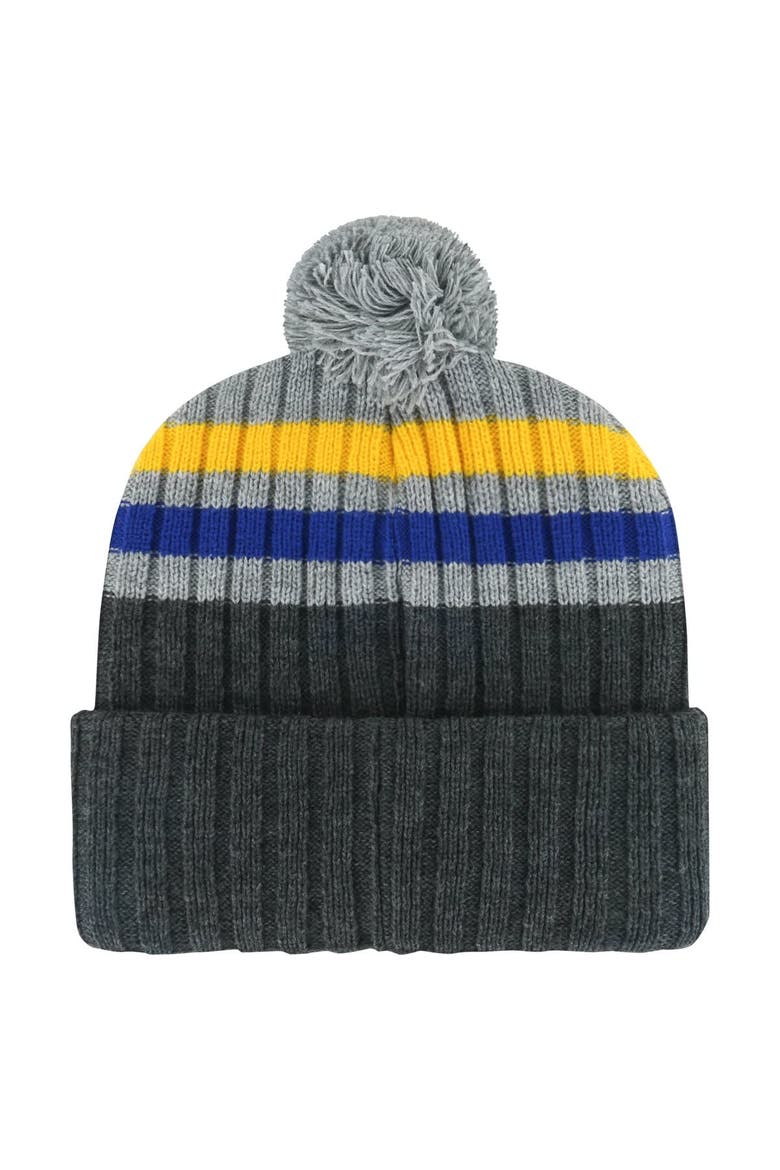 Men's '47 Gray St. Louis Blues Stack Patch Cuffed Knit Hat with Pom, Alternate, color, Gray