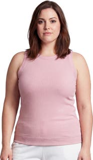 24seven Comfort Apparel Curvy Basic Ribbed Knit Round Neck Sleeveless Tank Top
