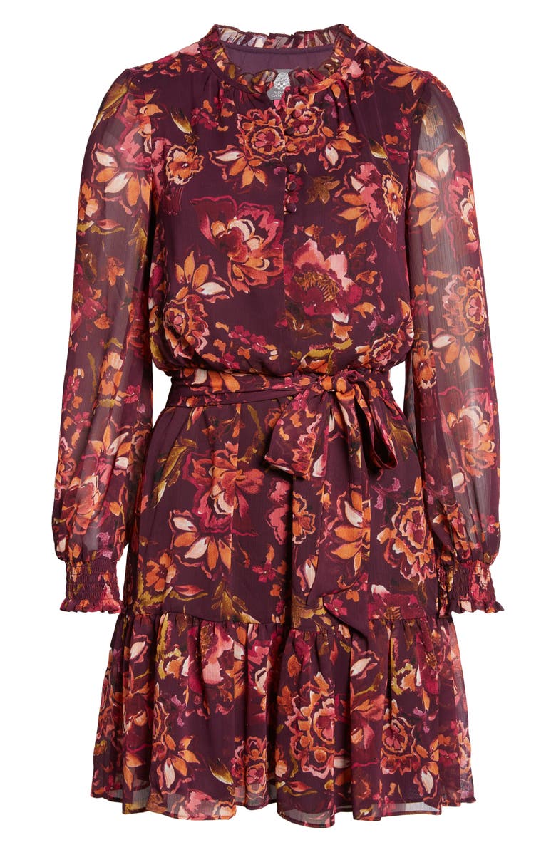 Vince Camuto Floral Long Sleeve Chiffon Fit and Flare Dress, Alternate, color, 