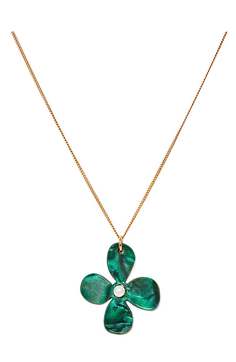 Toolally Daisy Pendant Necklace - Emerald Pearl, Main, color, Emerald Pearl
