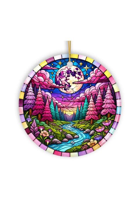 Moonlit Enchanted Forest Stained Glass Ornament